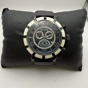 DEDIA Chonograph Swiss Diamond Black & White Leather Men's Watch NEW